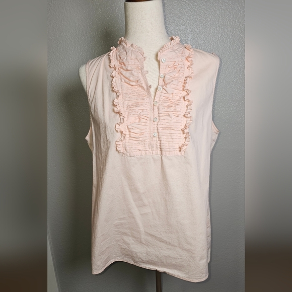 J Crew Cotton Pale Pink Pastel Ruffled Sleeveless Pink Top with ruffle neck 16 - Picture 6 of 13
